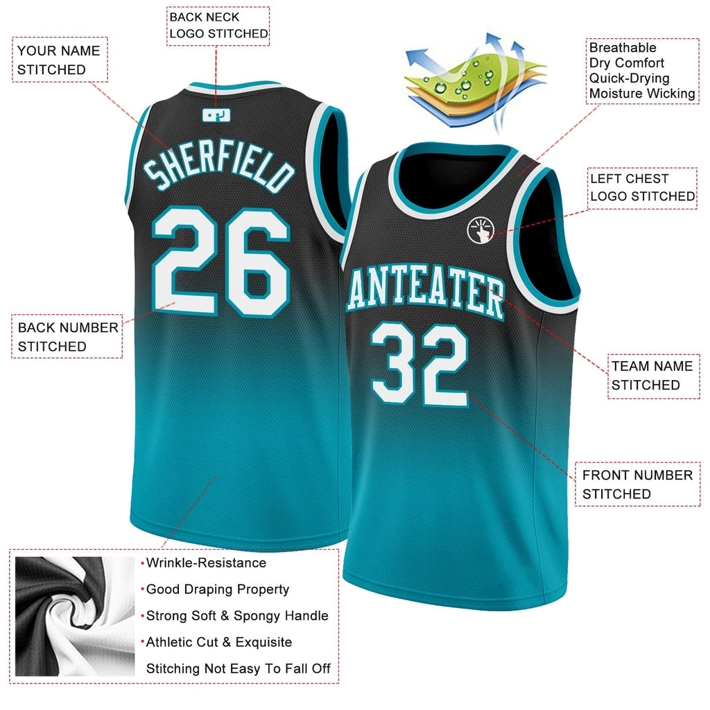 Custom Basketball Jersey - Black White-Teal Fade Fashion