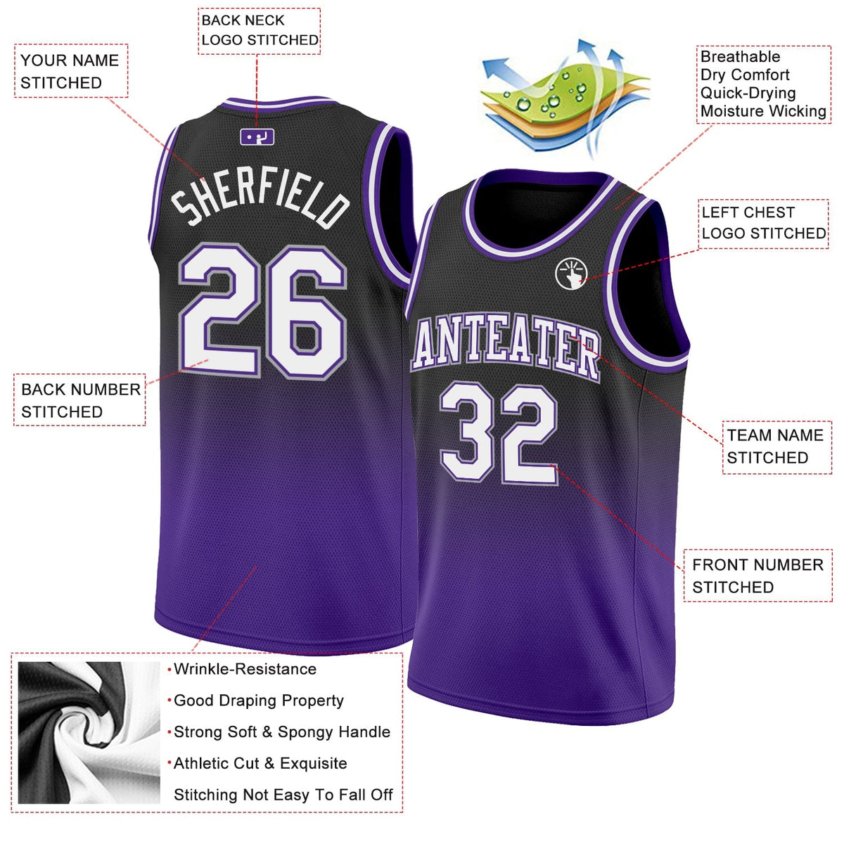 Custom Basketball Jersey - Black White-Purple Fade Fashion
