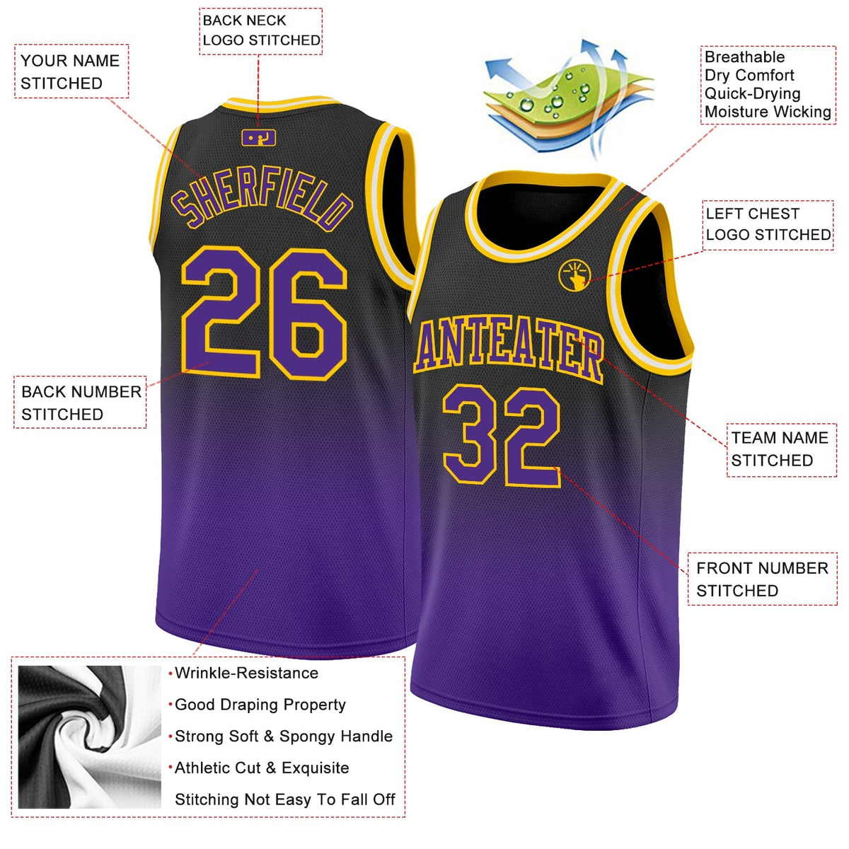 Custom Basketball Jersey - Black Purple-Gold Fade Fashion