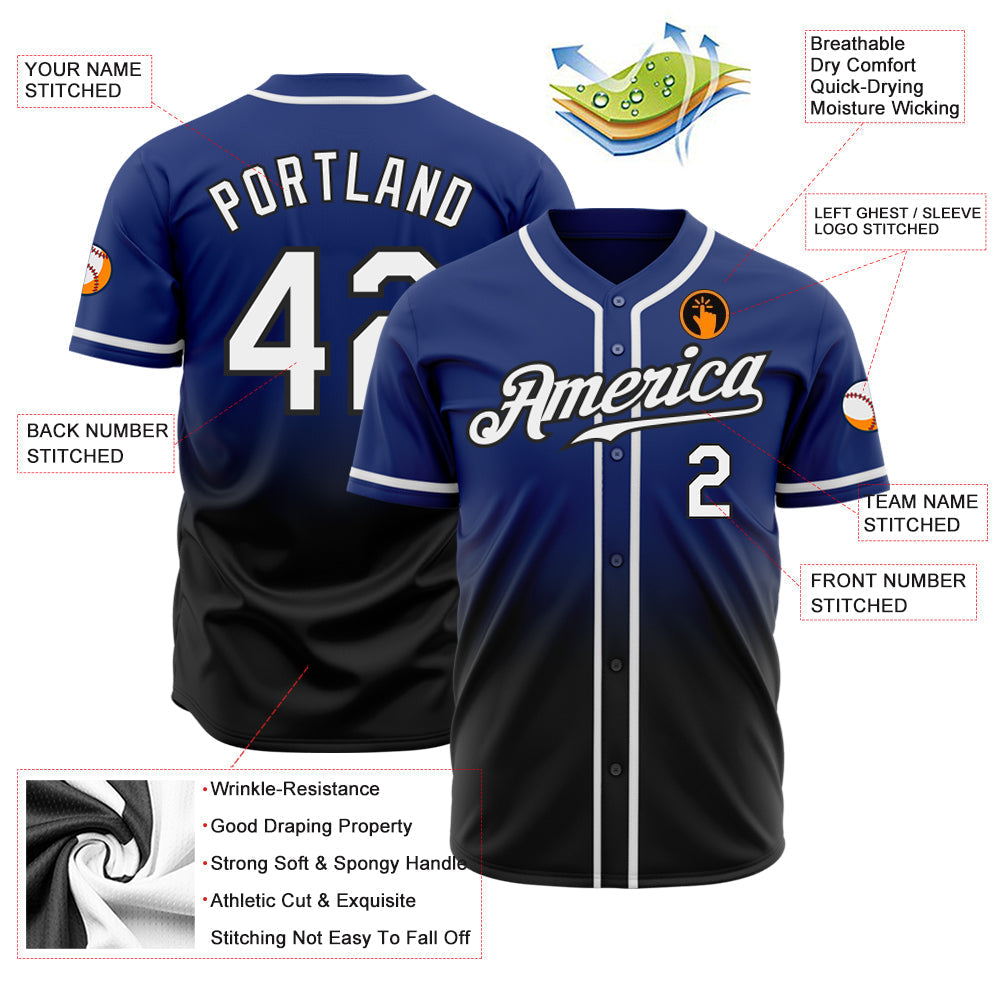 Custom Baseball Jersey - Royal White-Black Fade Fashion