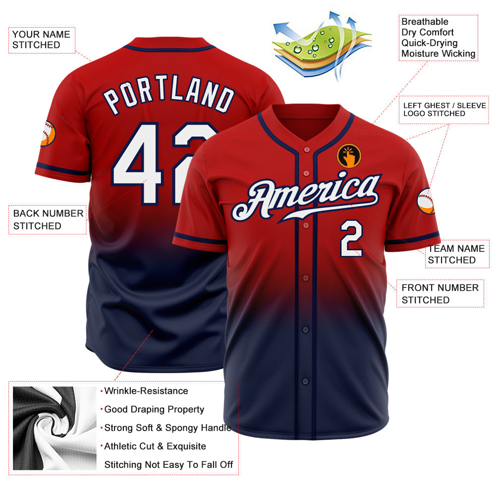 Custom Baseball Jersey - Red White-Navy Fade Fashion