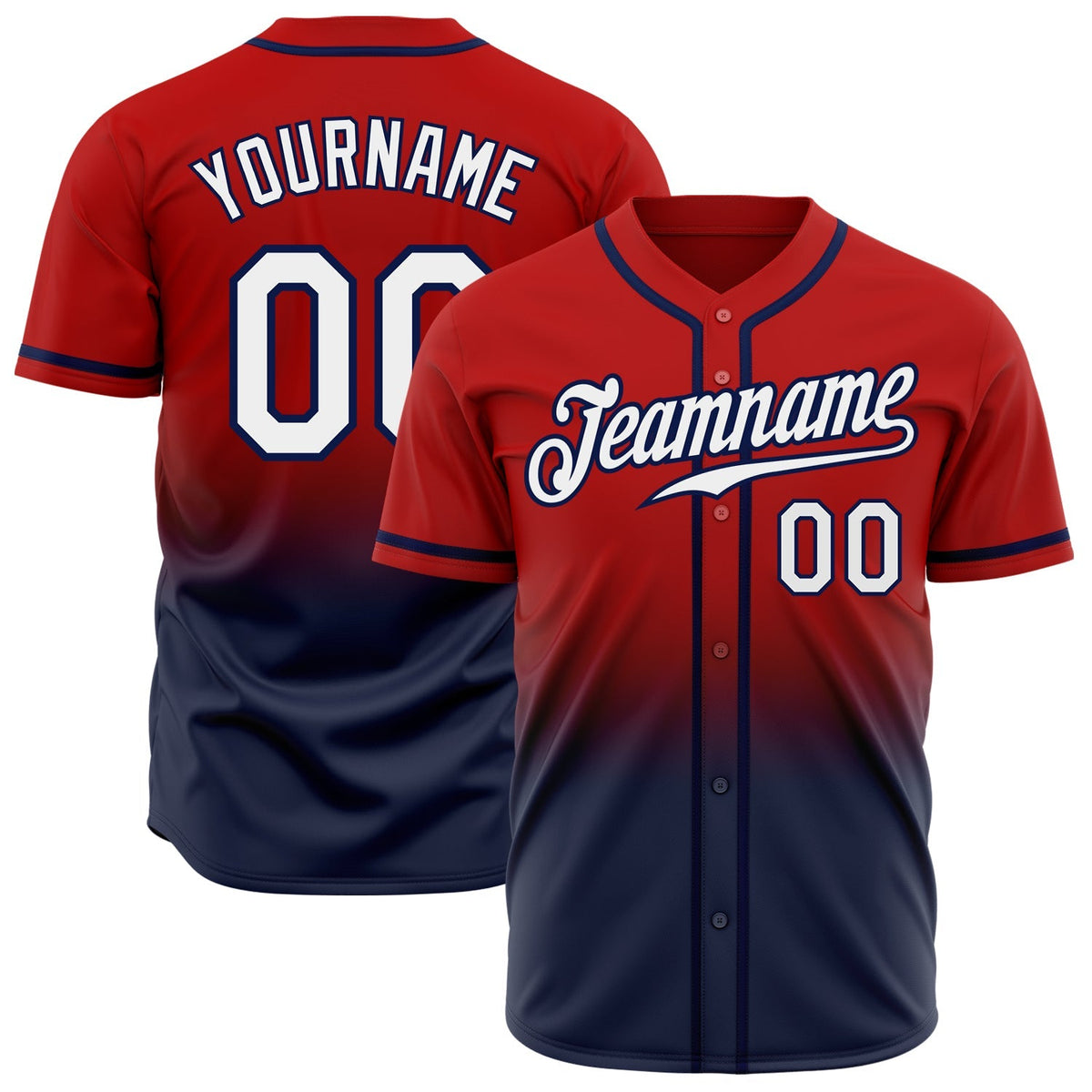 Custom Baseball Jersey - Red White-Navy Fade Fashion
