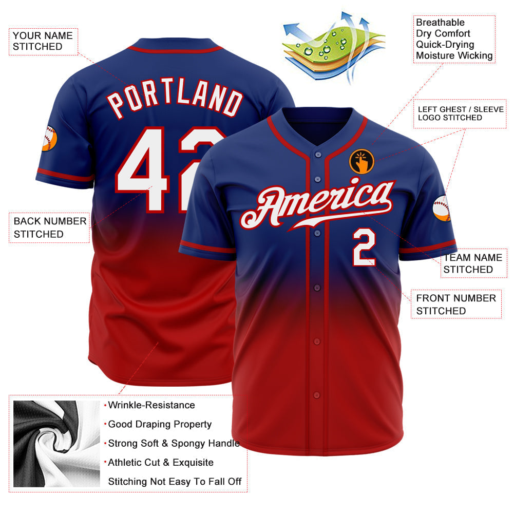 Custom Baseball Jersey - Royal White-Red Fade Fashion