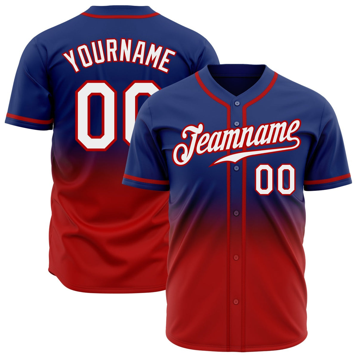 Custom Baseball Jersey - Royal White-Red Fade Fashion