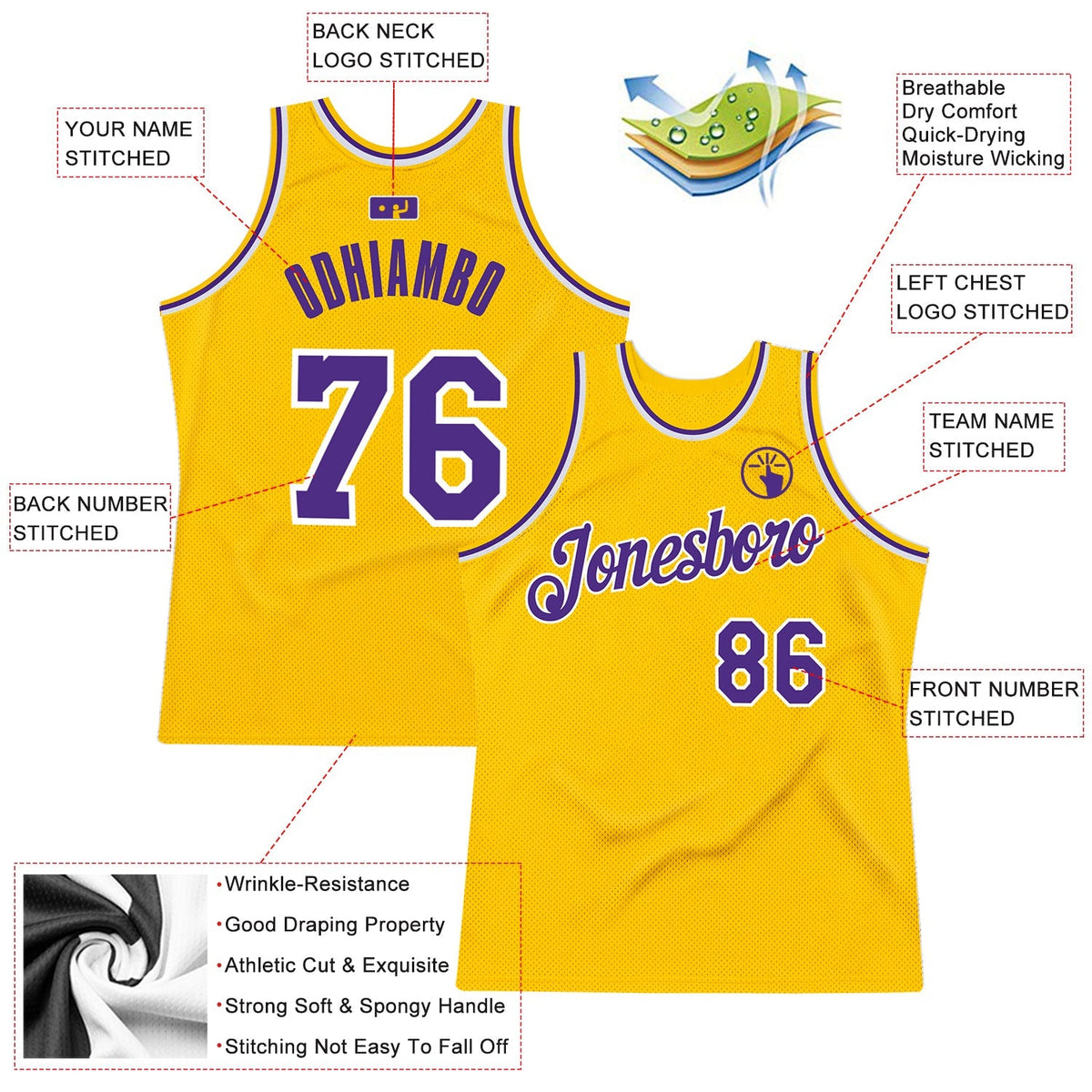 Custom Basketball Jersey - Gold Purple-White Throwback - Style Gold0076