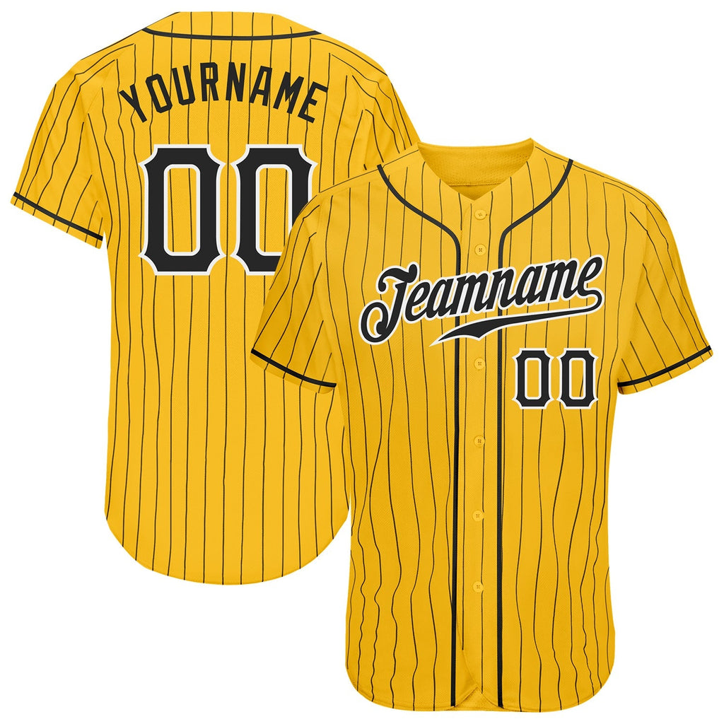 Custom Baseball Jersey - Yellow Black Pinstripe Black-White