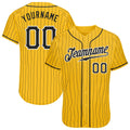 Custom Baseball Jersey - Yellow Black Pinstripe Black-White