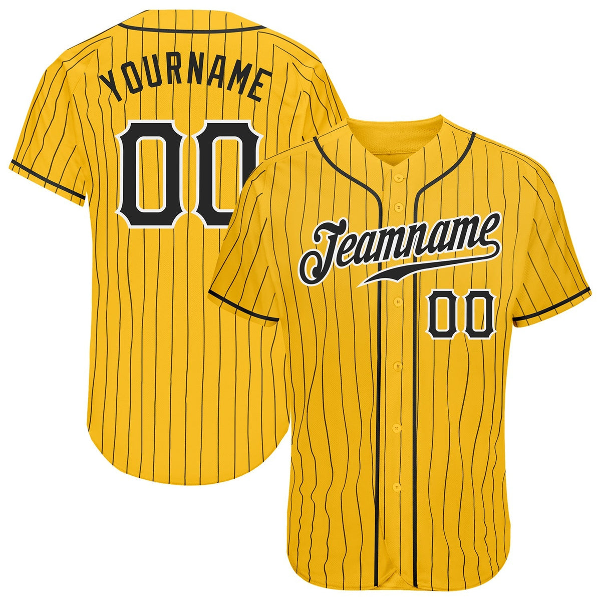 Custom Baseball Jersey - Yellow Black Pinstripe Black-White