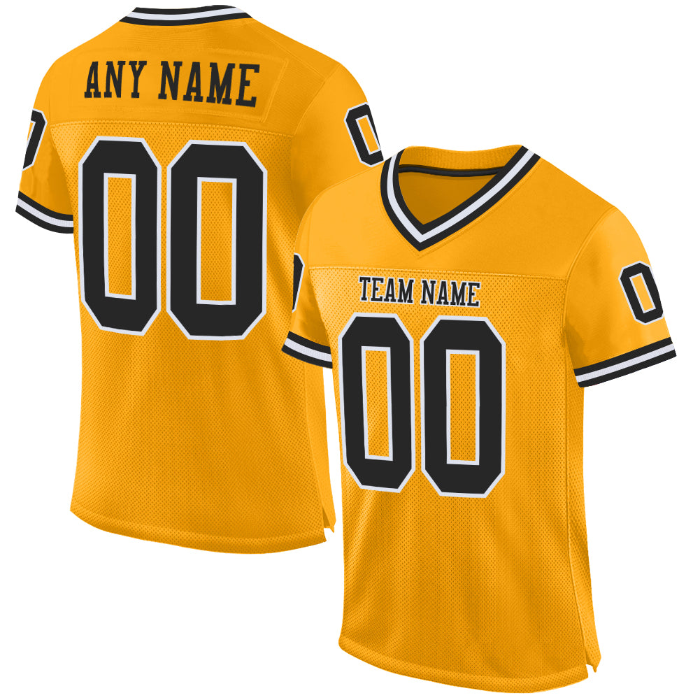 Custom Football Jersey - Gold Black-White Mesh Throwback