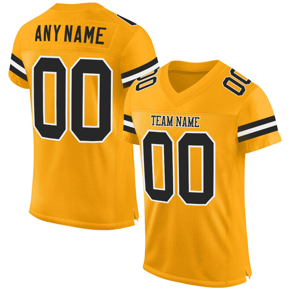 Custom Football Jersey - Gold Black-White Mesh