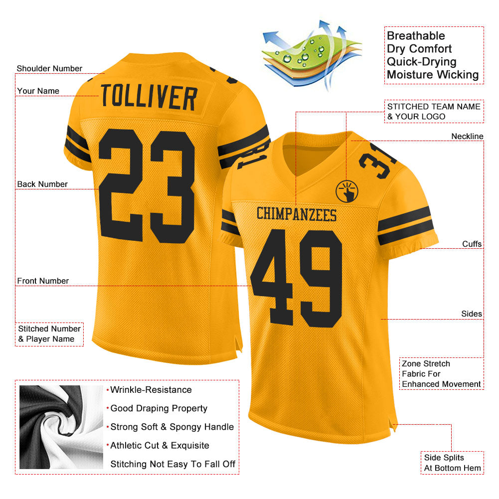 Custom Football Jersey - Gold Black Mesh