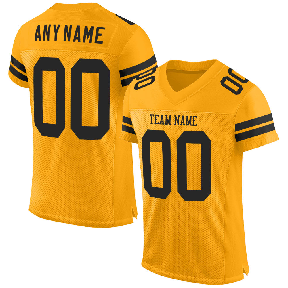 Custom Football Jersey - Gold Black Mesh