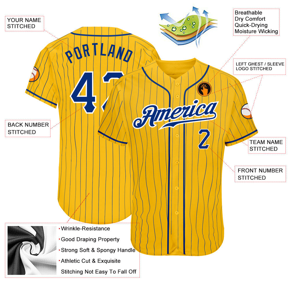 Custom Baseball Jersey - Yellow Royal Pinstripe Royal-White