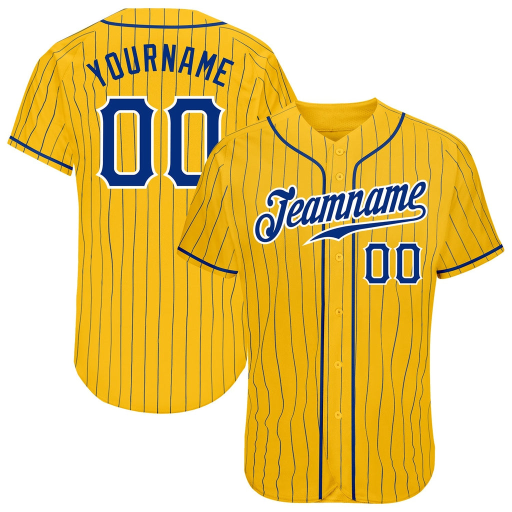 Custom Baseball Jersey - Yellow Royal Pinstripe Royal-White