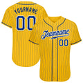 Custom Baseball Jersey - Yellow Royal Pinstripe Royal-White