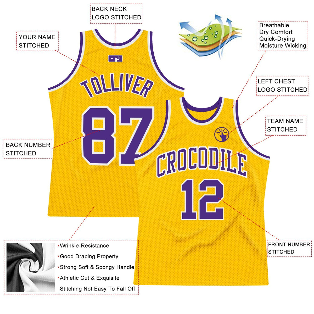 Custom Basketball Jersey - Gold Purple-White Throwback - Style Gold0268