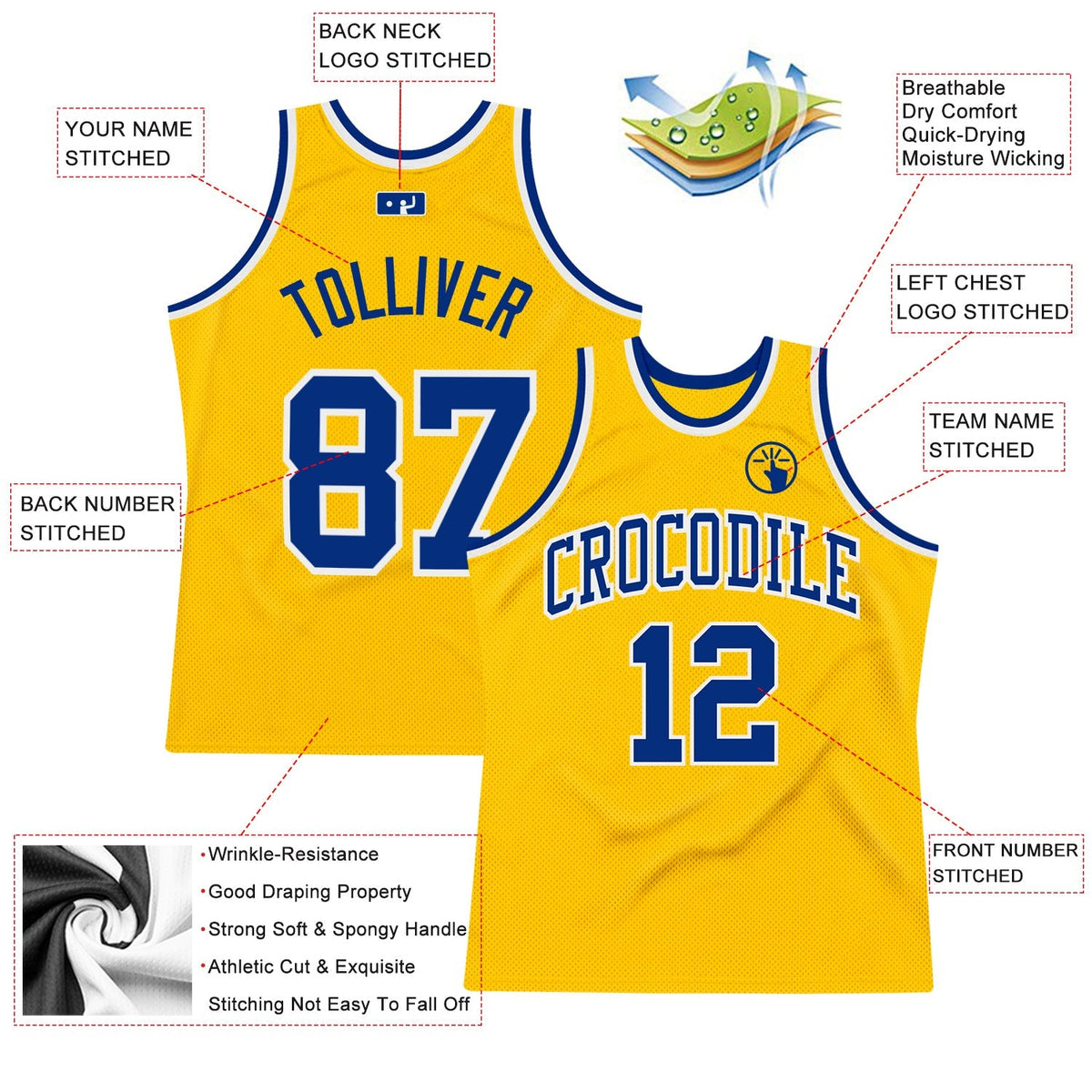 Custom Basketball Jersey - Gold Royal-White Throwback - Style Gold0276