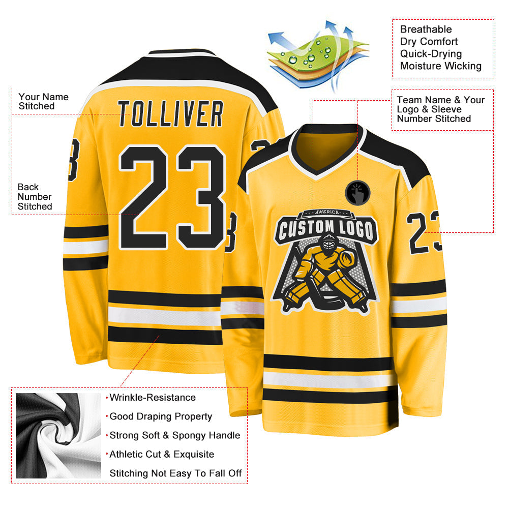 Custom Hockey Jersey - Gold Black-White