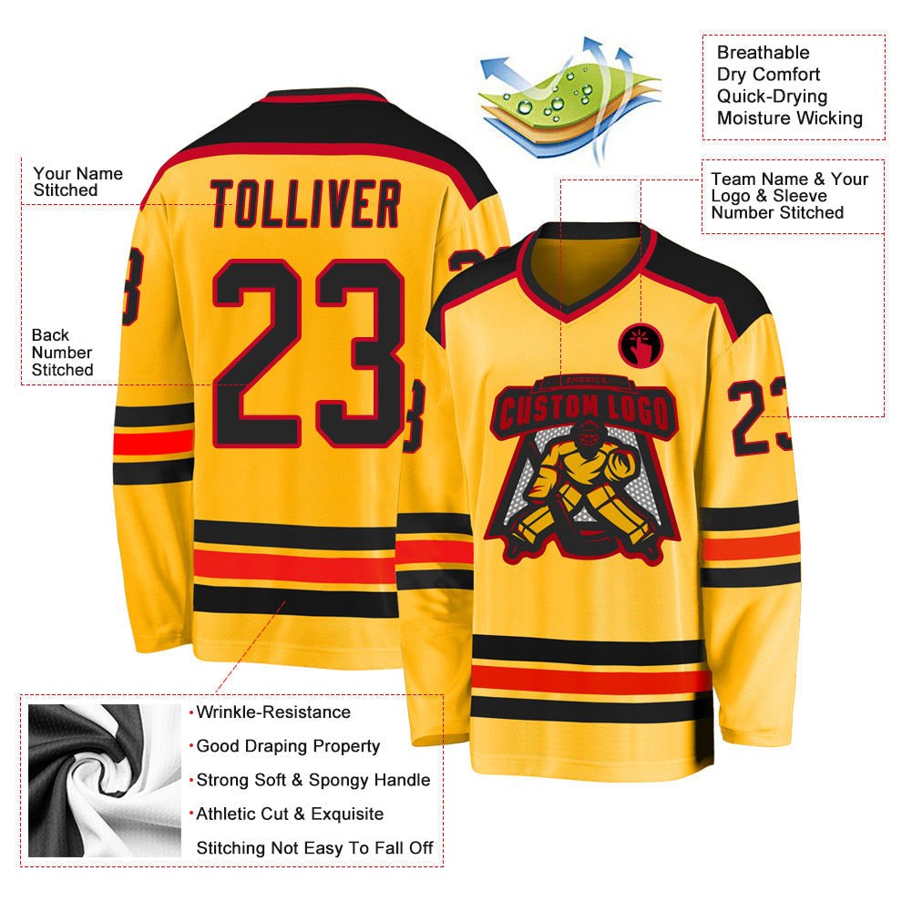 Custom Hockey Jersey - Gold Black-Red