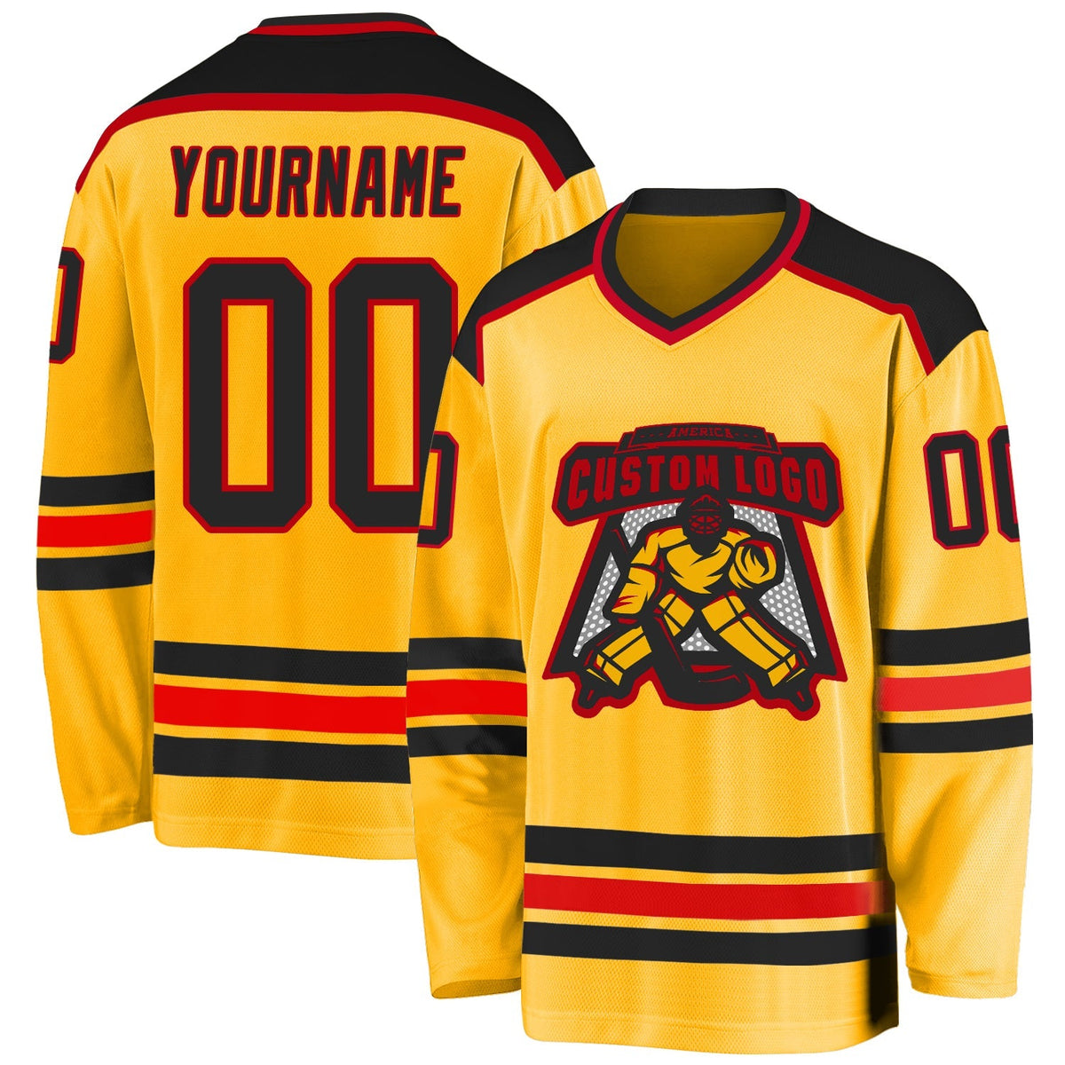Custom Hockey Jersey - Gold Black-Red