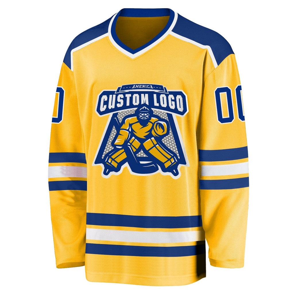 Custom Hockey Jersey - Gold Royal-White