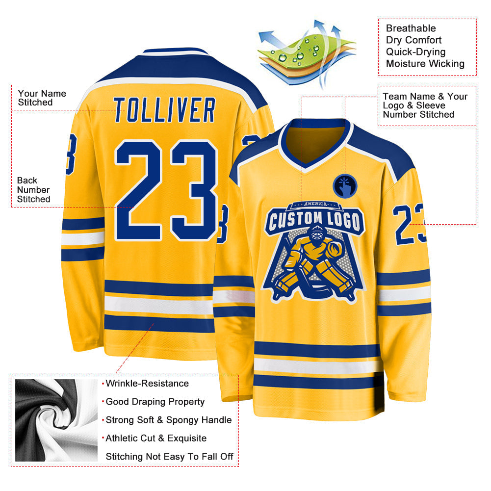 Custom Hockey Jersey - Gold Royal-White