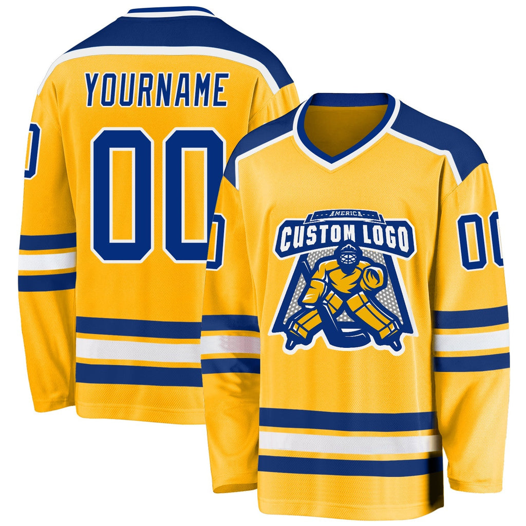 Custom Hockey Jersey - Gold Royal-White