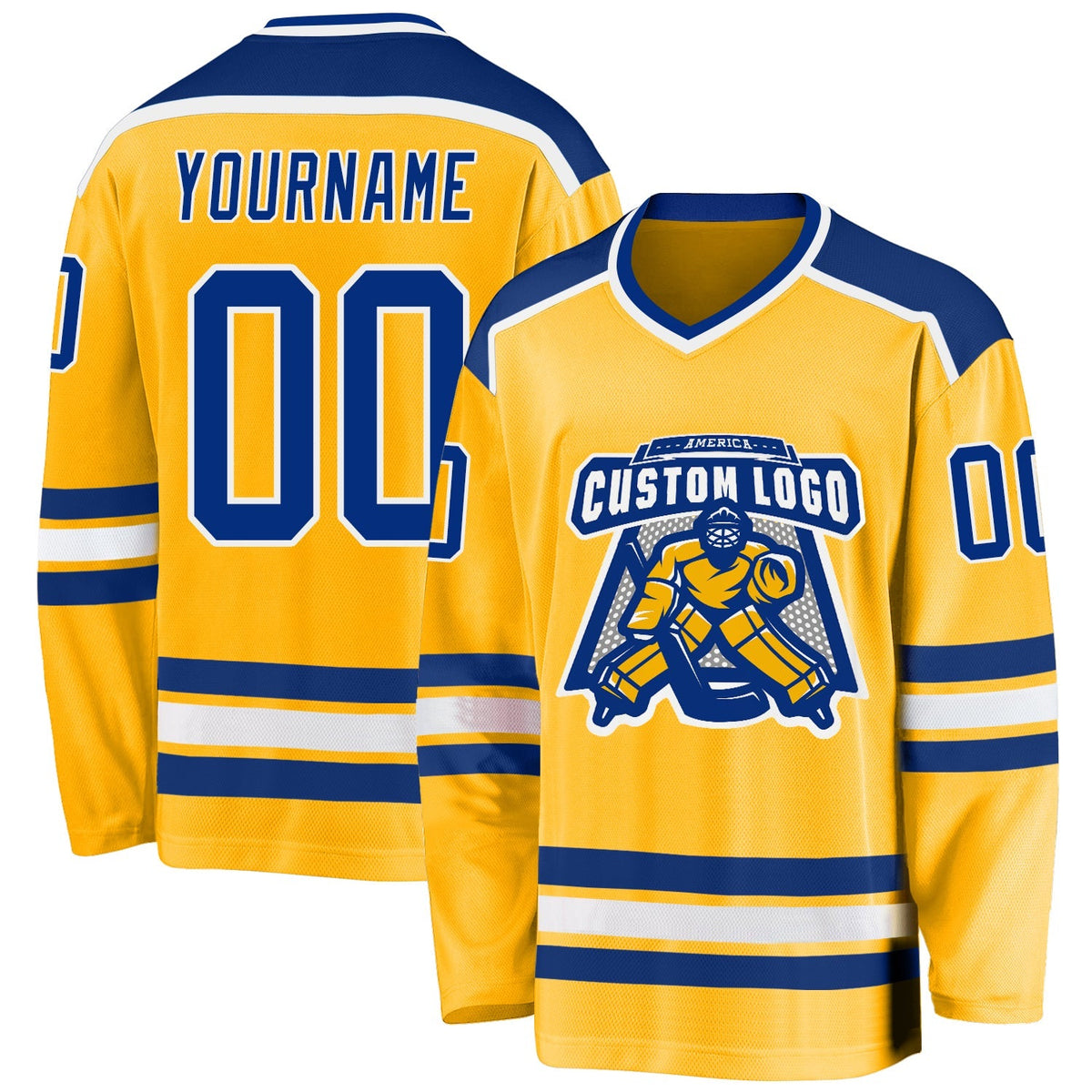 Custom Hockey Jersey - Gold Royal-White