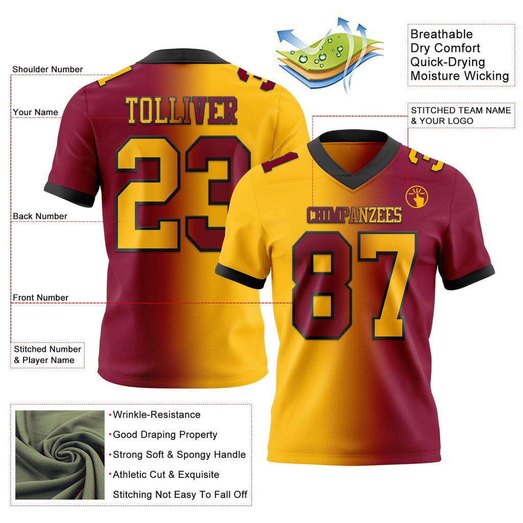 Custom Football Jersey - Maroon Gold-Black Gradient Fashion