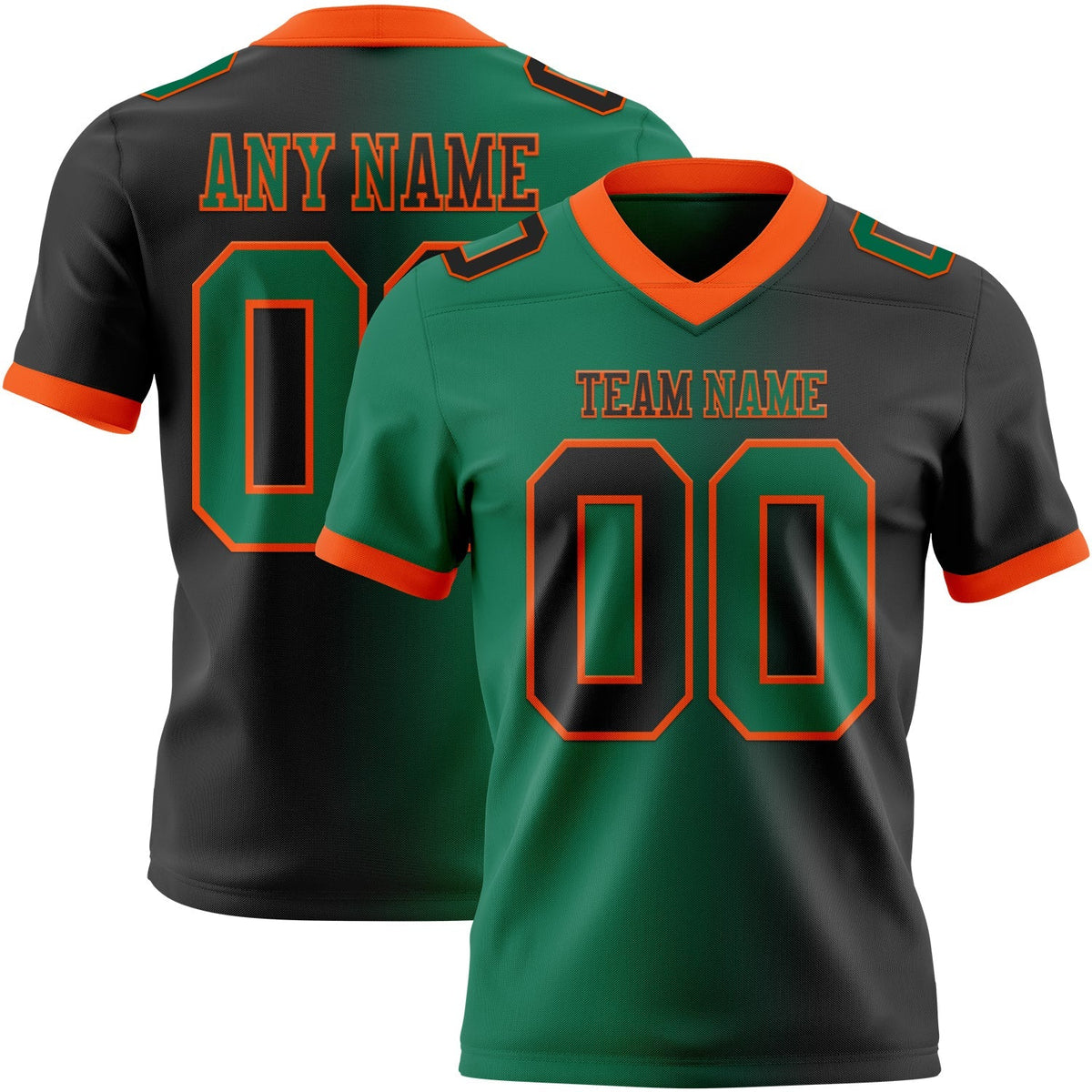 Custom Football Jersey - Black Kelly Green-Orange Gradient Fashion