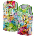 Custom Basketball Jersey - Scratch Graffiti Pattern White-Neon Green 3D