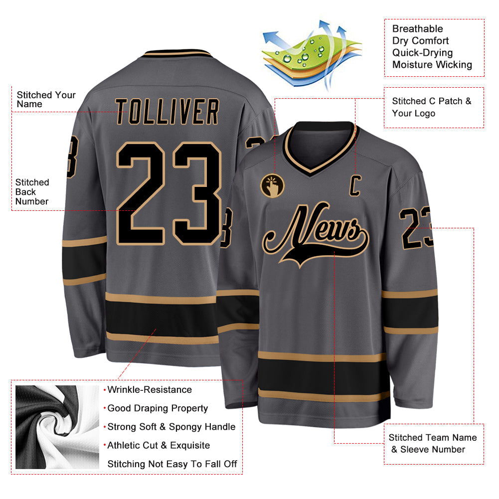 Custom Hockey Jersey - Steel Gray Black-Old Gold - Style Gray0285
