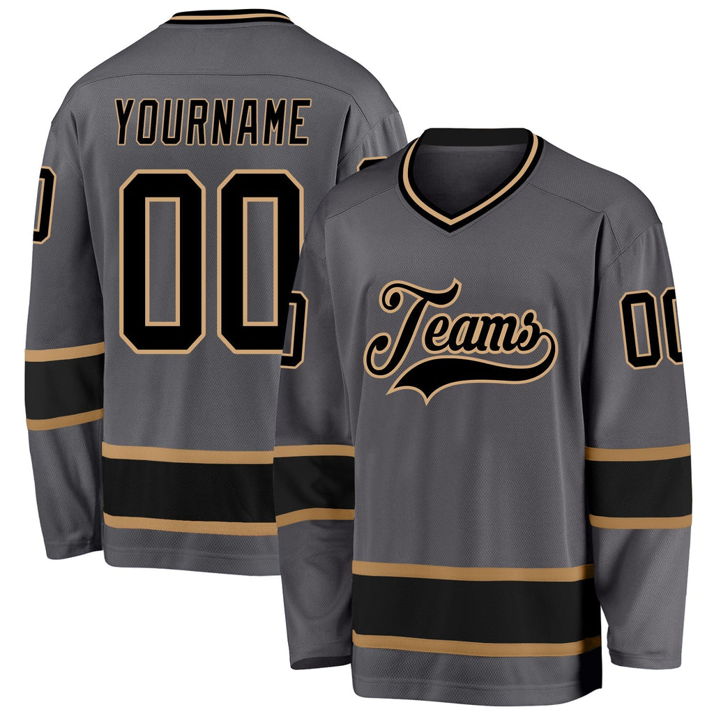 Custom Hockey Jersey - Steel Gray Black-Old Gold - Style Gray0285