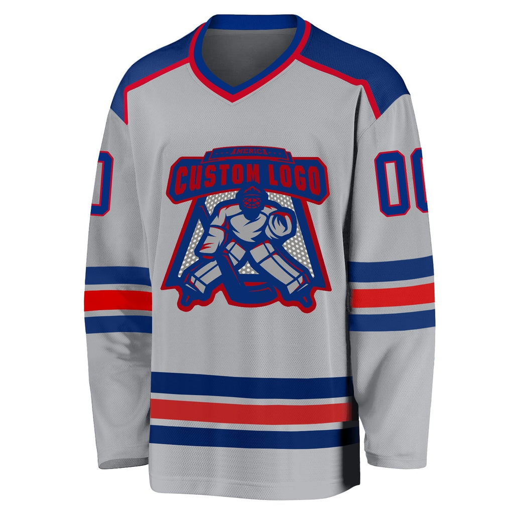 Custom Hockey Jersey - Gray Royal-Red
