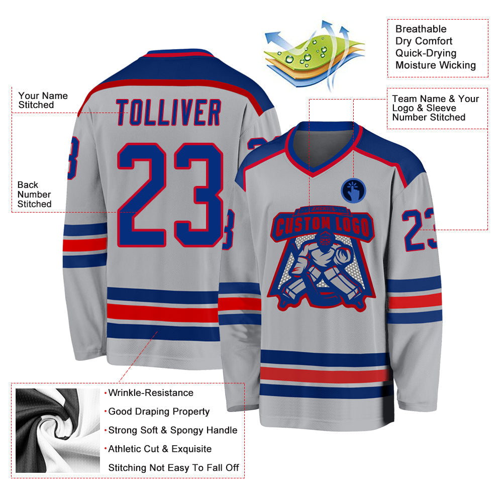 Custom Hockey Jersey - Gray Royal-Red