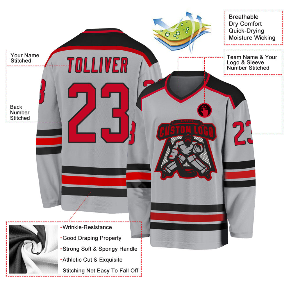Custom Hockey Jersey - Gray Red-Black