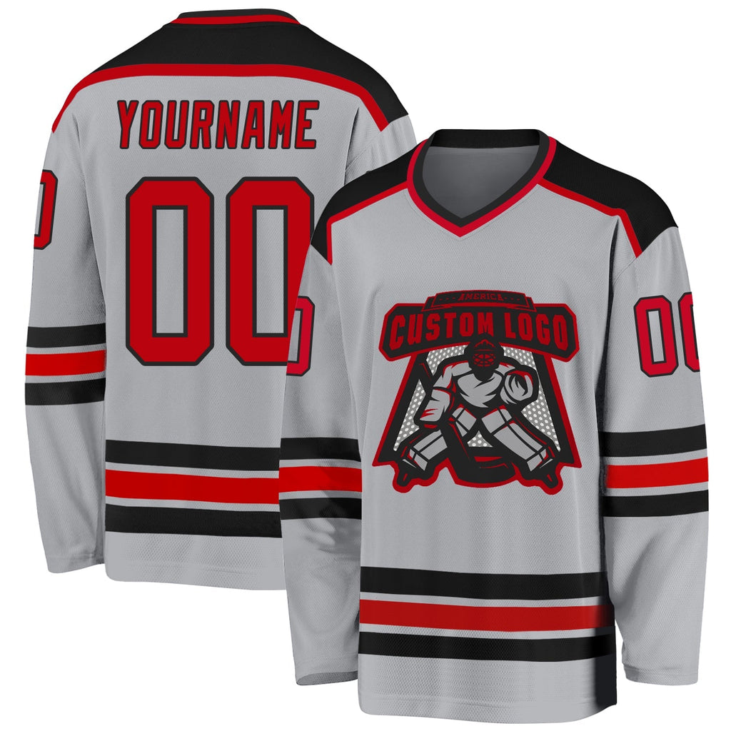 Custom Hockey Jersey - Gray Red-Black