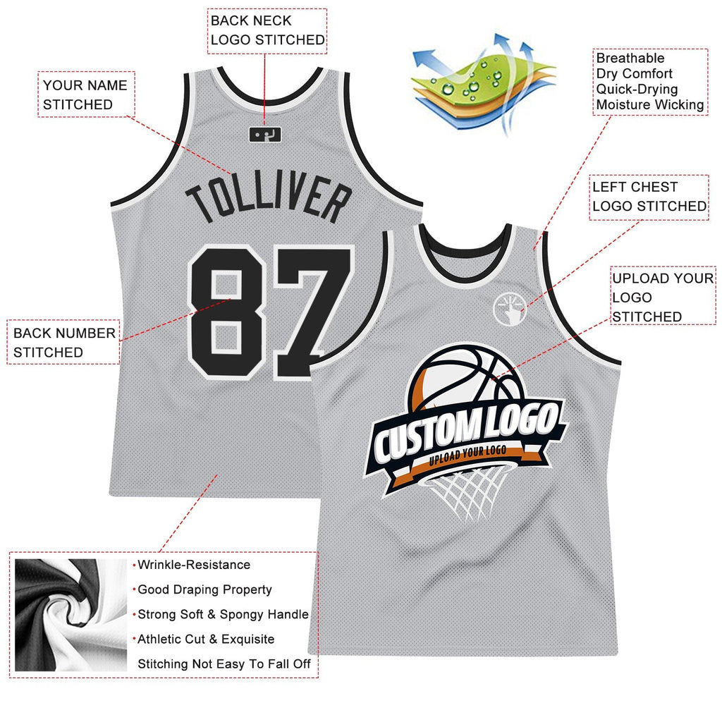 Custom Basketball Jersey - Gray Black-White Throwback