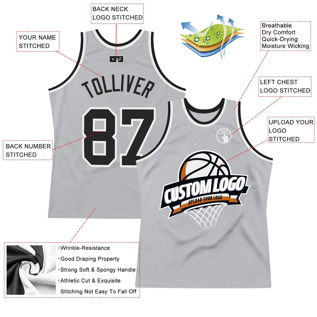Custom Basketball Jersey - Gray Black-White Throwback