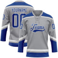 Custom Hockey Jersey - Gray Royal-White Lace Neck
