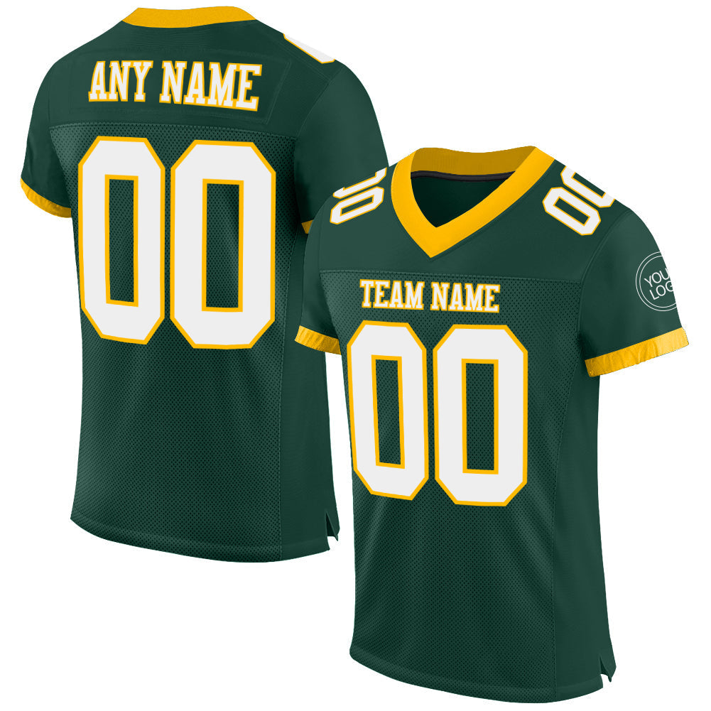 Custom Football Jersey - Green White-Gold Mesh - Style Green0223
