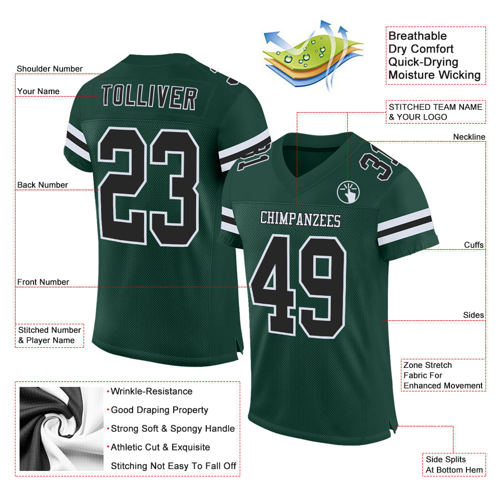 Custom Football Jersey - Green Black-White Mesh