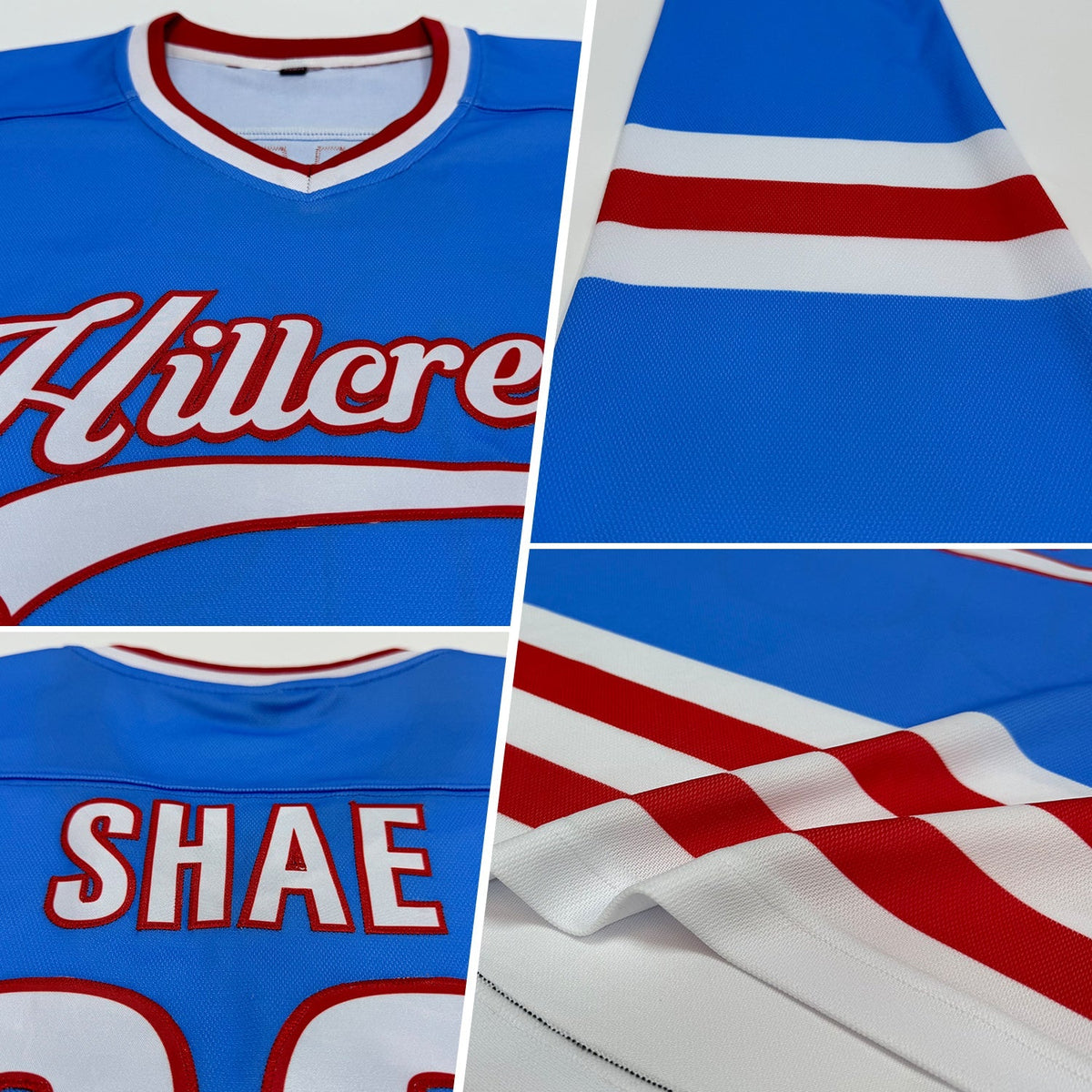 Custom Hockey Jersey - Powder Blue White-Red
