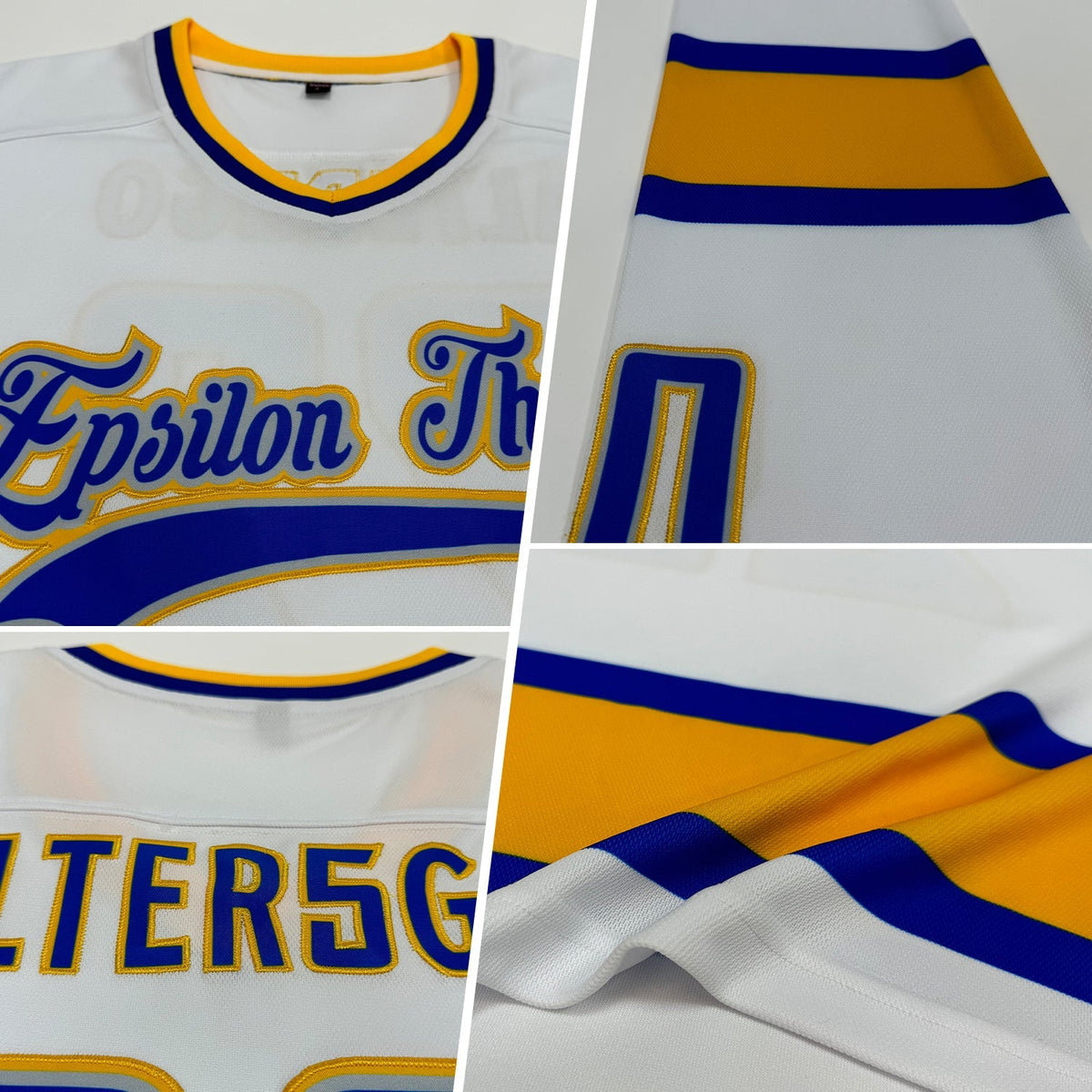 Custom Hockey Jersey - White Royal-Gold - Style White0646