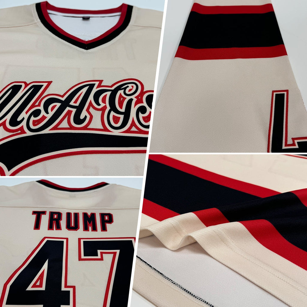 Custom Hockey Jersey - Cream Black-Red - Style Cream0158
