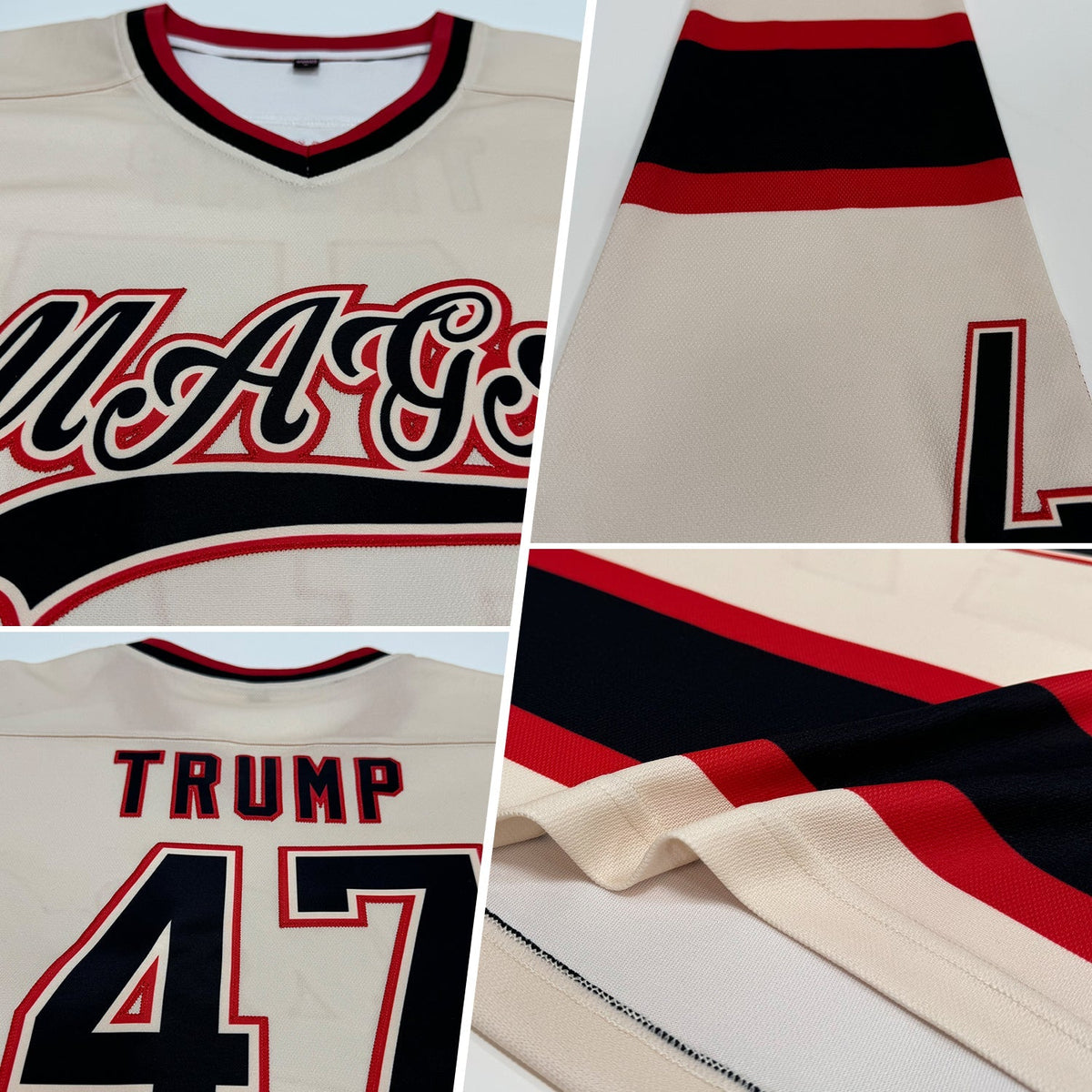 Custom Hockey Jersey - Cream Black-Red - Style Cream0158