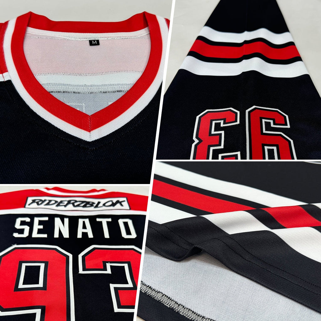 Custom Hockey Jersey - Black Red-White - Style Black1040