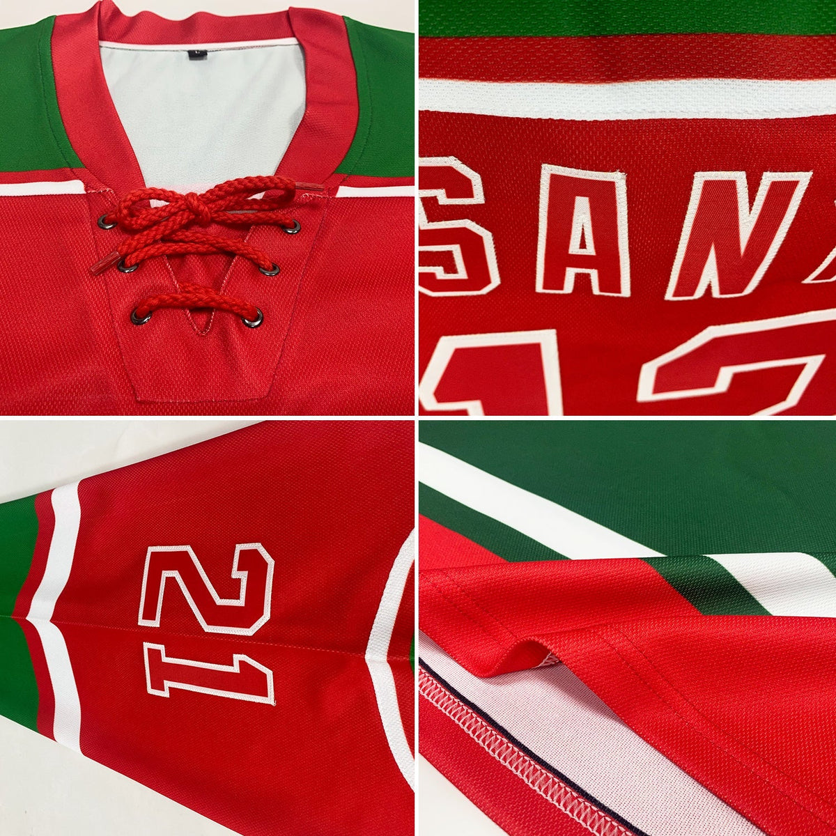 Custom Hockey Jersey - Red Grass Green-White Christmas Santa Claus 3D Lace Neck