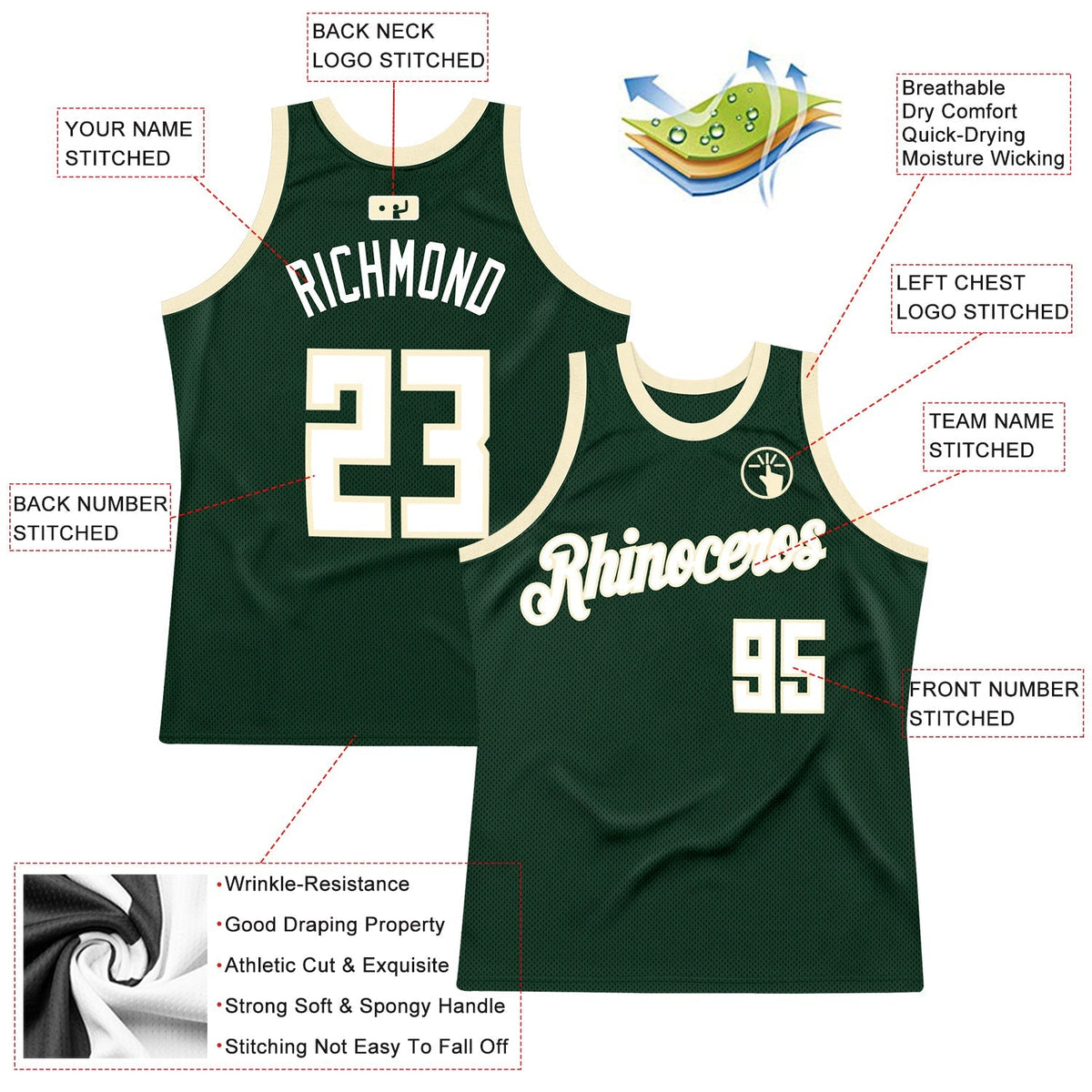 Custom Basketball Jersey - Hunter Green White-Cream Throwback