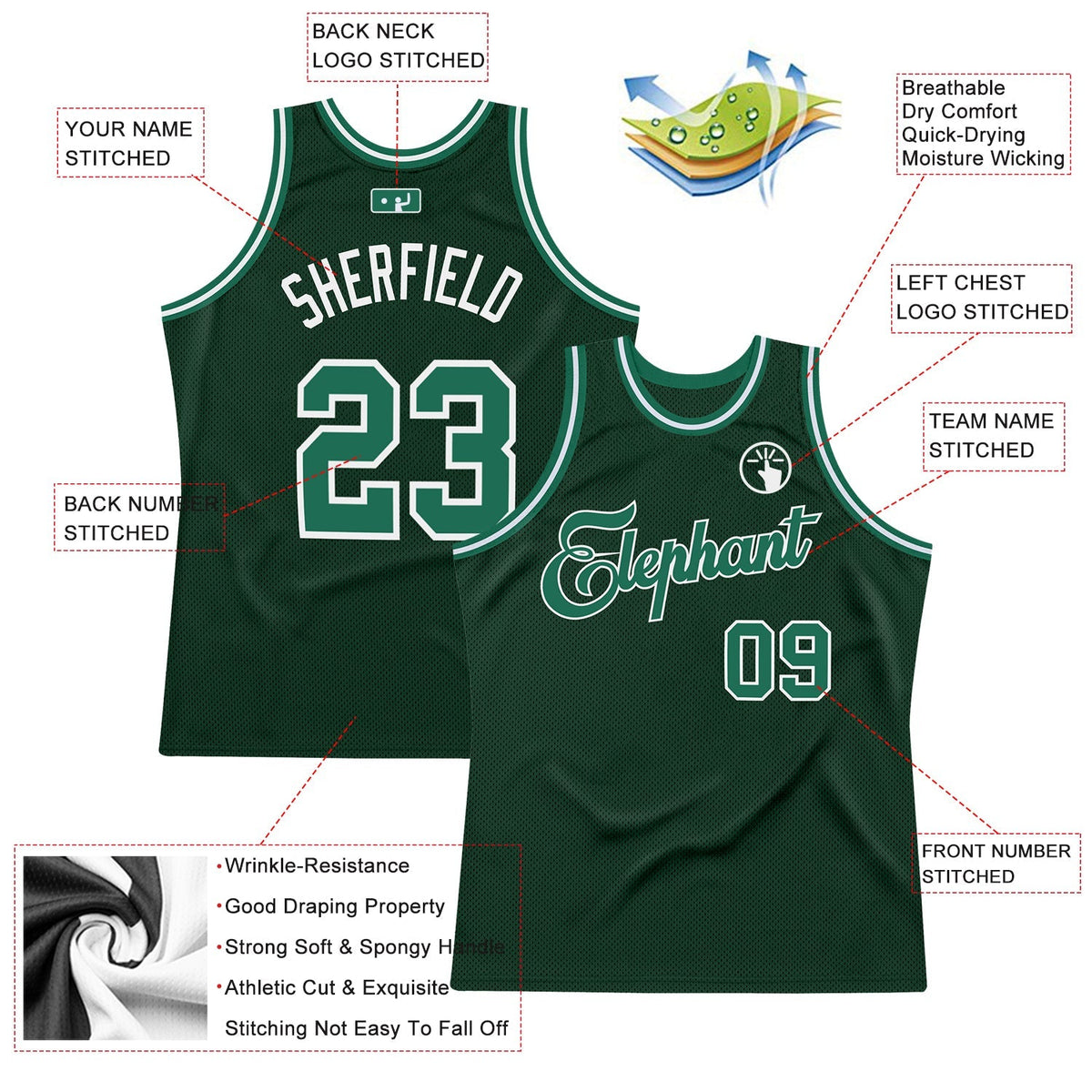 Custom Basketball Jersey - Hunter Green Kelly Green-White Throwback